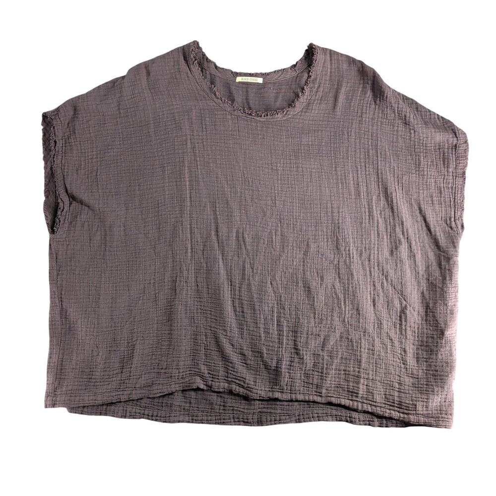 Black Crane Gauze Top in Faded Black Women's Large Raw Hem Tunic Lagenlook